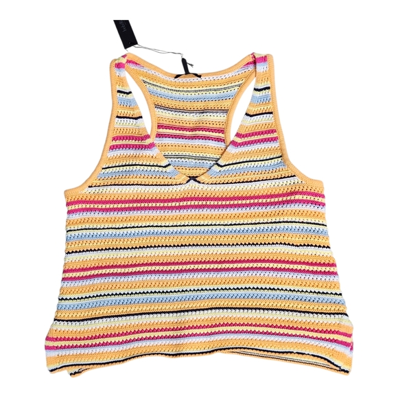 bobi BLACK Multicolored Striped Crochet Halter Top M Boho Grandmacore - Picture 2 of 9